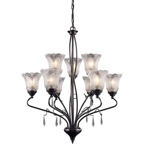 Nouveau 9 Light 26 inch Black Chrome with Clear Chandelier Ceiling Light