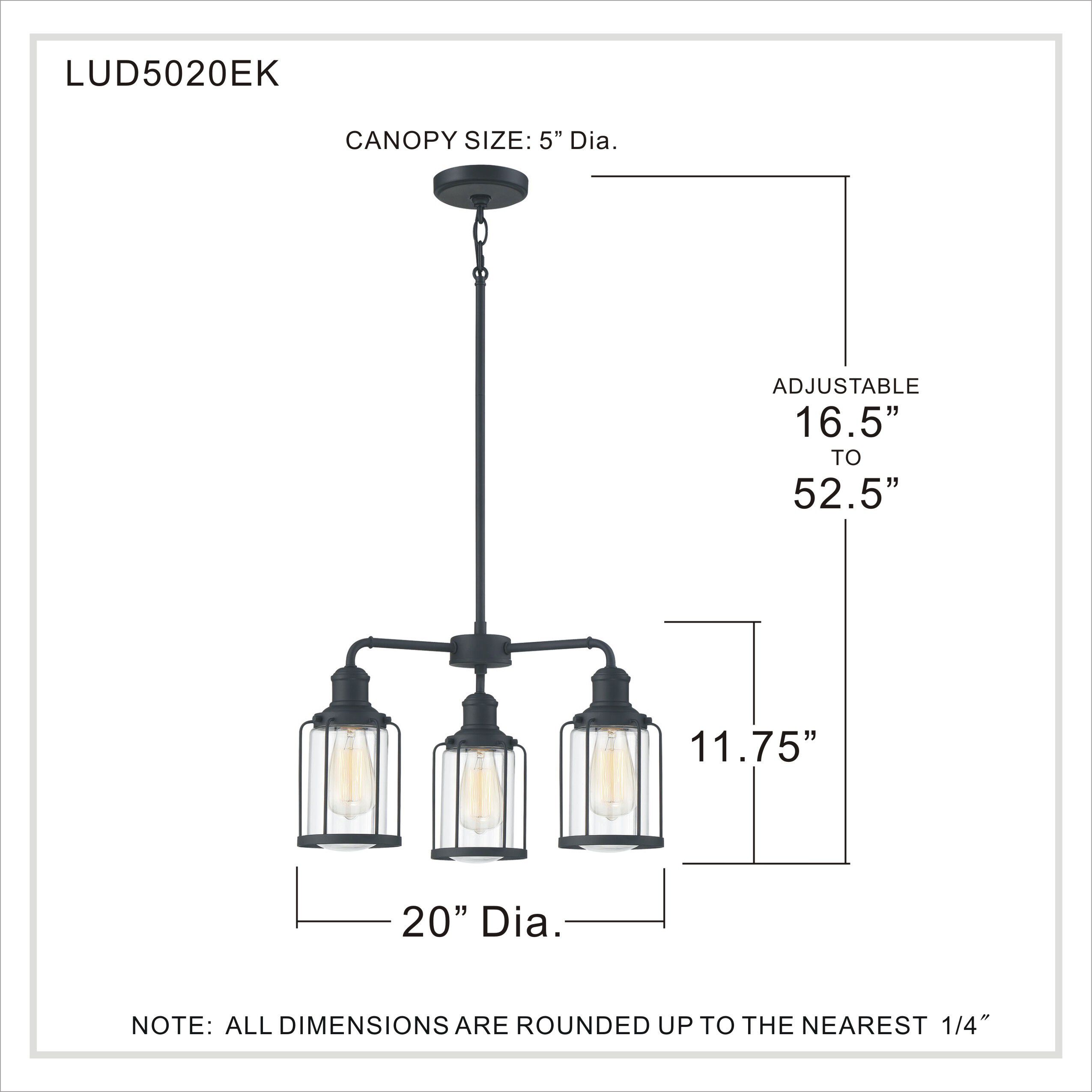 Ludlow 3 Light 20 inch Earth Black Chandelier Ceiling Light
