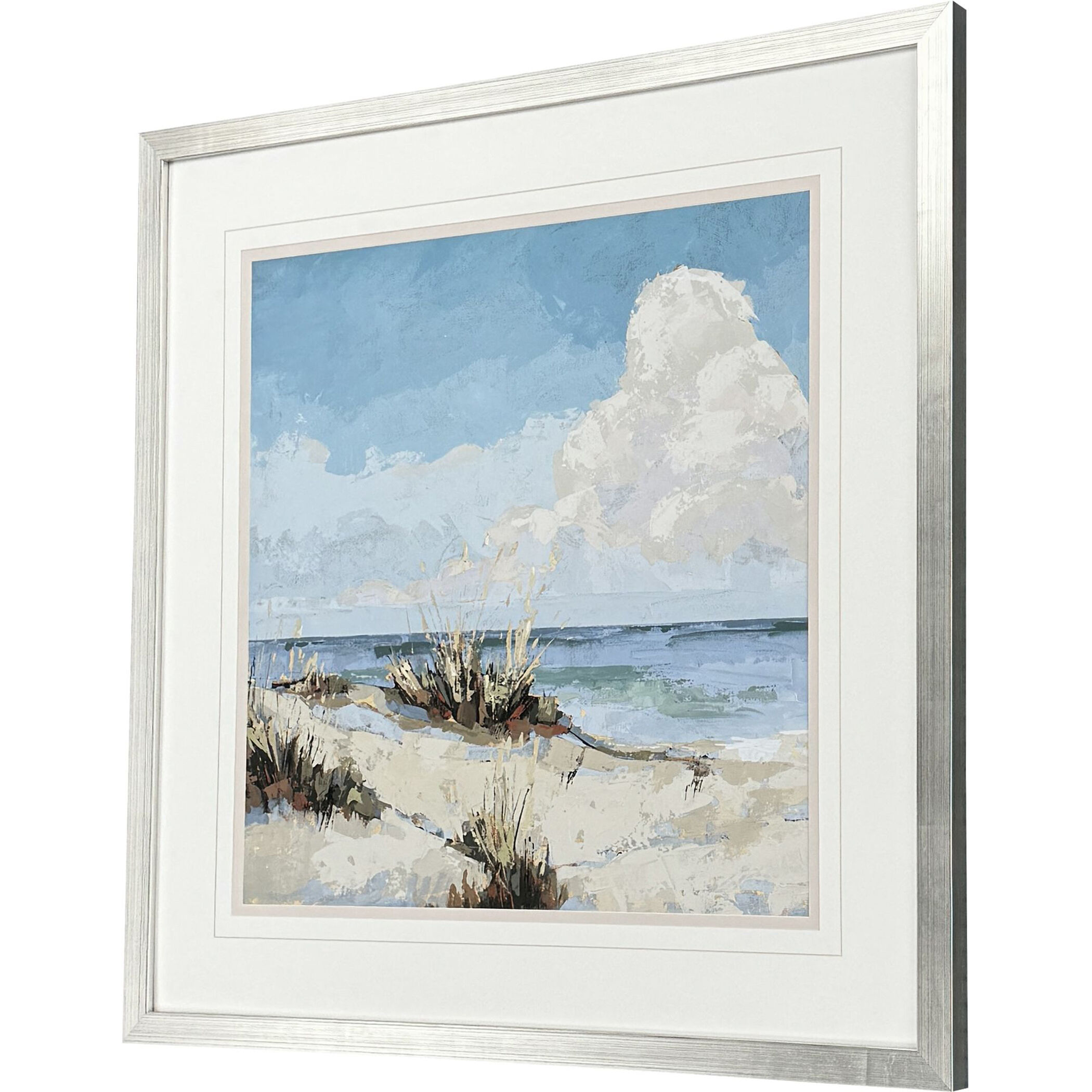 Cloudy Beach Blue and Beige and Multi Framed Art