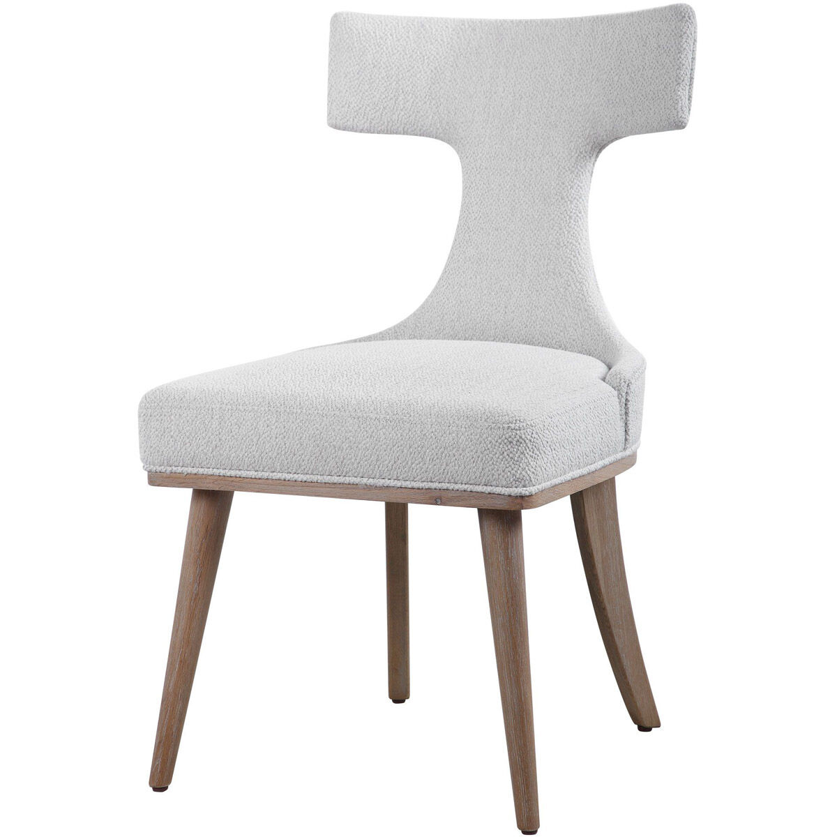 Klismos Textured Off-White Fabric and Natural Oak Accent Chairs, Set of 2