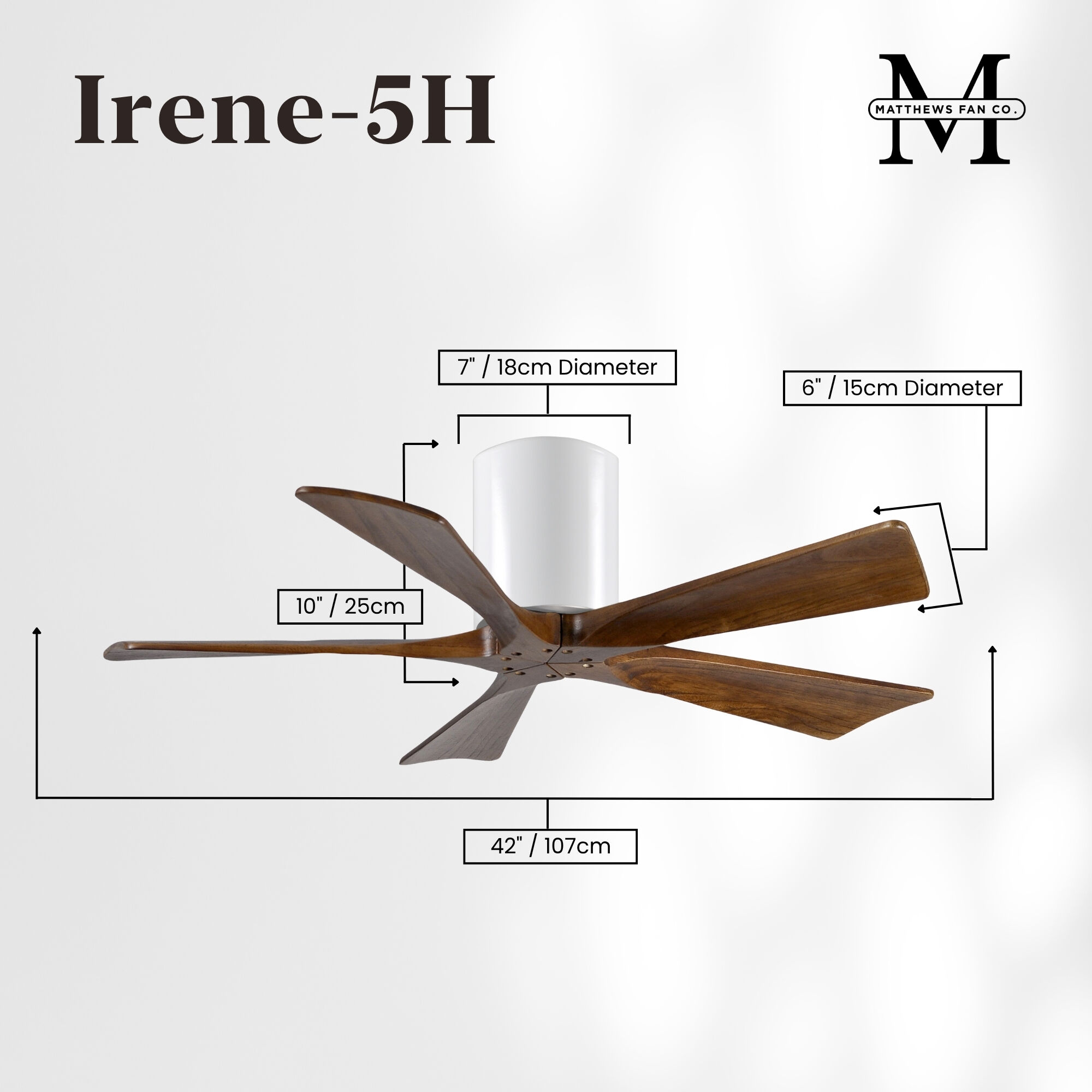 Atlas Irene-5H 42 inch Gloss White with Walnut Tone Blades Flush Mount Paddle Fan, Flush Mounted