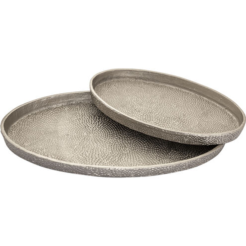Oval Pebble Antique Nickel Tray, Set of 2