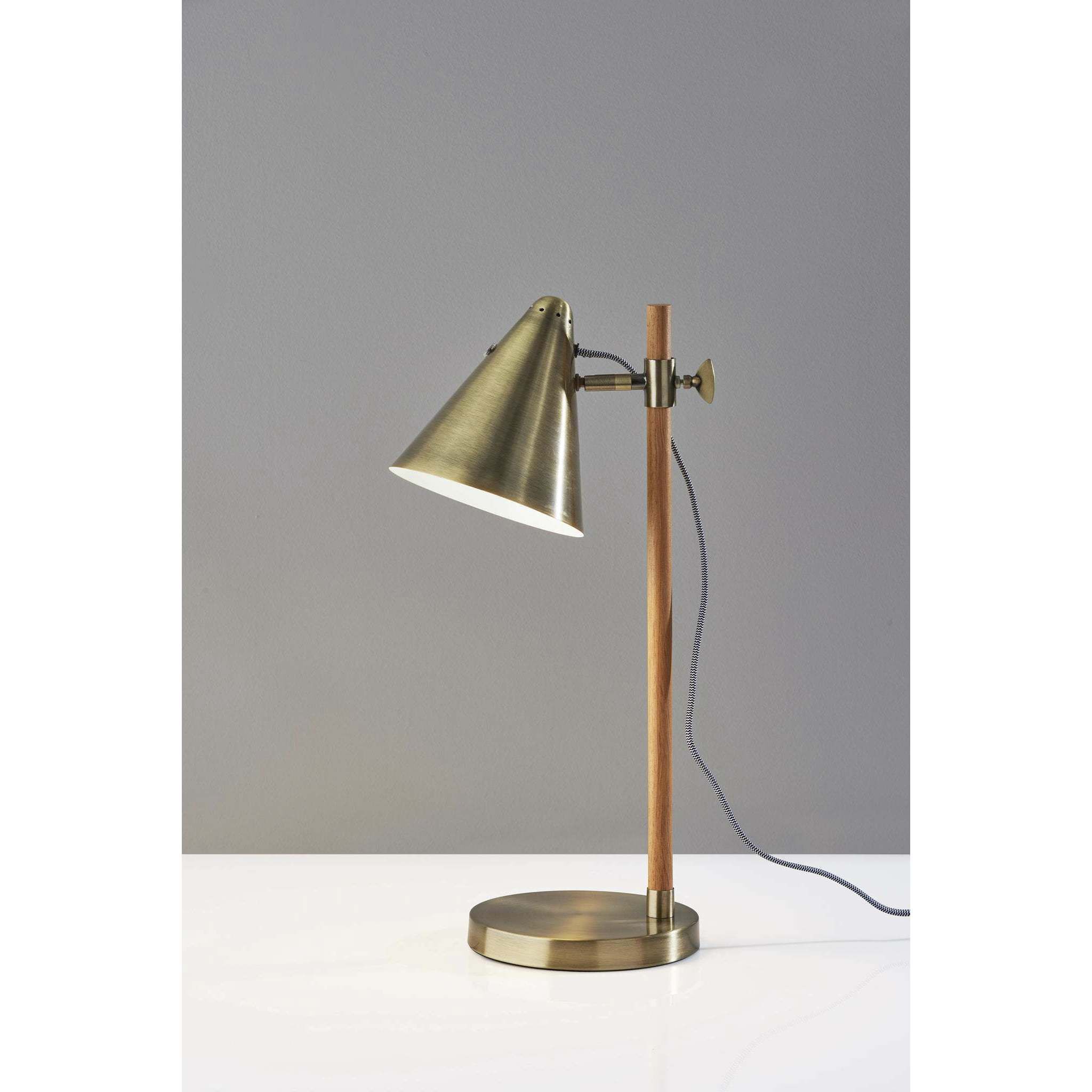 Bryn 20 inch 40.00 watt Natural Rubberwood and Antique Brass Desk Lamp Portable Light