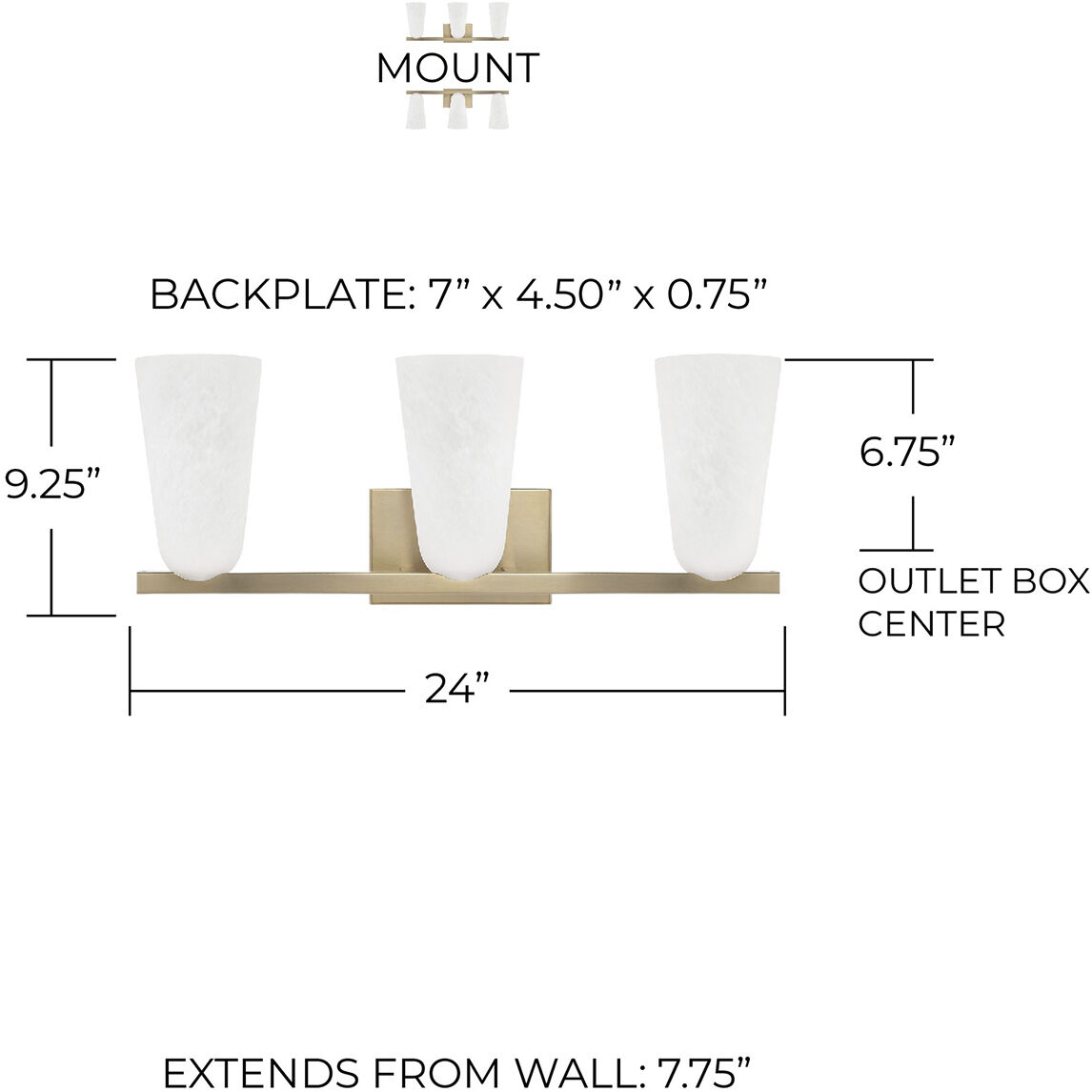 Romy 3 Light 24 inch Matte Brass Vanity Light Wall Light