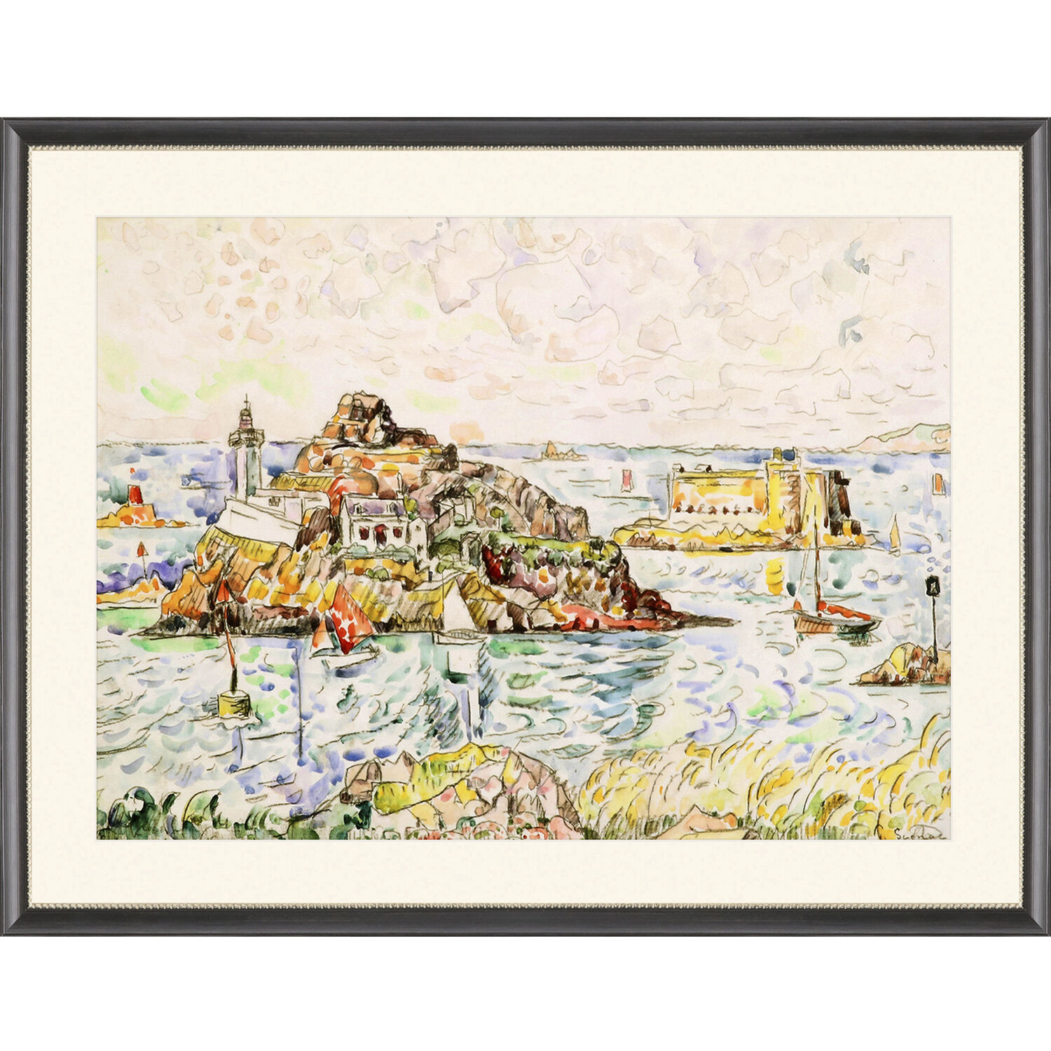 Morlaix / Quilleboef / The River Bank / Venice Multi and Blue and Green and Yellow Framed Art