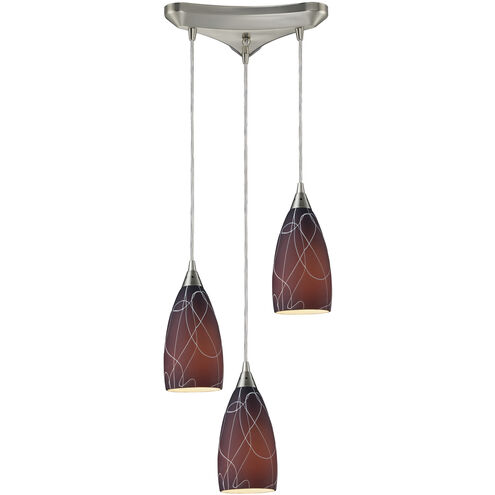 Abstractions 3 Light Satin Nickel with Brown Pendant Ceiling Light in Triangular Canopy