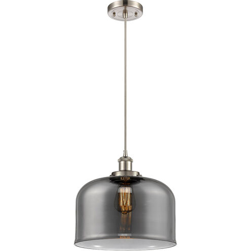Ballston X-Large Bell LED 12 inch Brushed Satin Nickel Mini Pendant Ceiling Light in Plated Smoke Glass, Ballston
