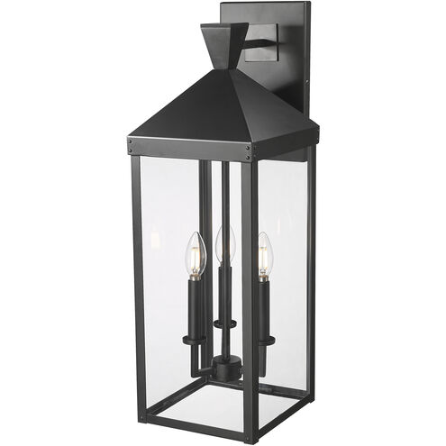 Yates 3 Light 26 inch Powder Coated Black Outdoor Wall Sconce