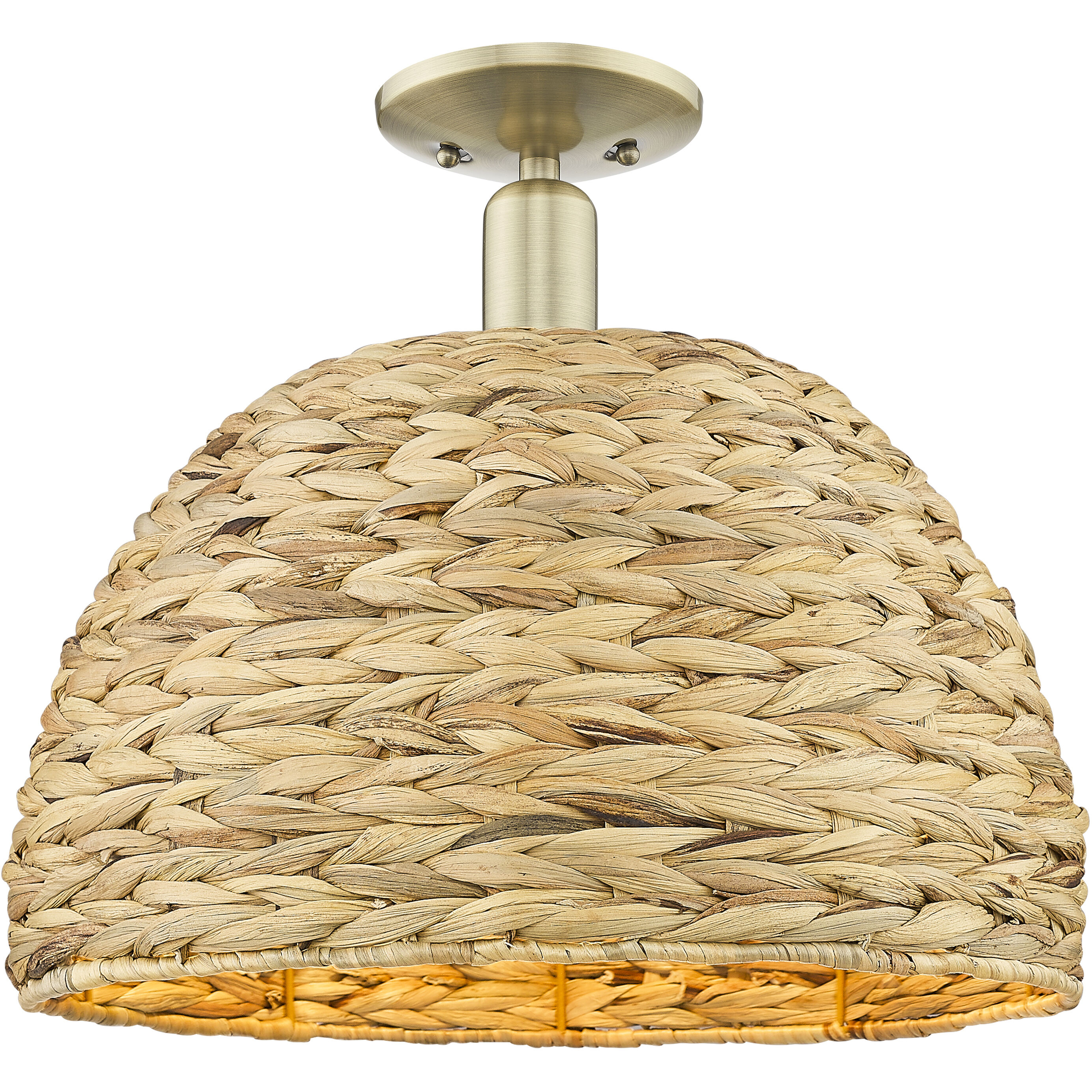Arcadia Woven Rattan 1 Light 15.75 inch Antique Brass Semi-Flush Mount Ceiling Light