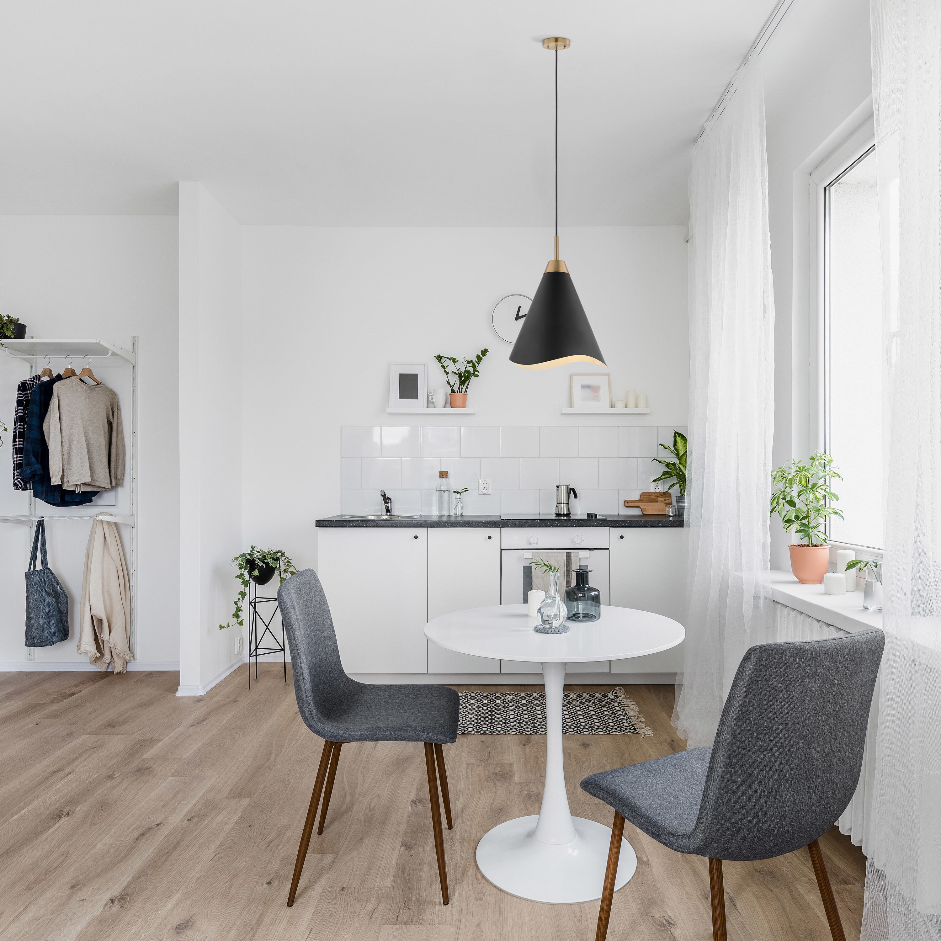 Tango 1 Light 15 inch Matte Black/Burnished Brass Pendant Ceiling Light