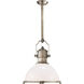Chapman & Myers Country Industrial 1 Light 19.5 inch Antique Nickel Pendant Ceiling Light in White Glass, Large
