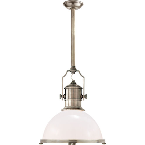 Chapman & Myers Country Industrial 1 Light 19.5 inch Antique Nickel Pendant Ceiling Light in White Glass, Large