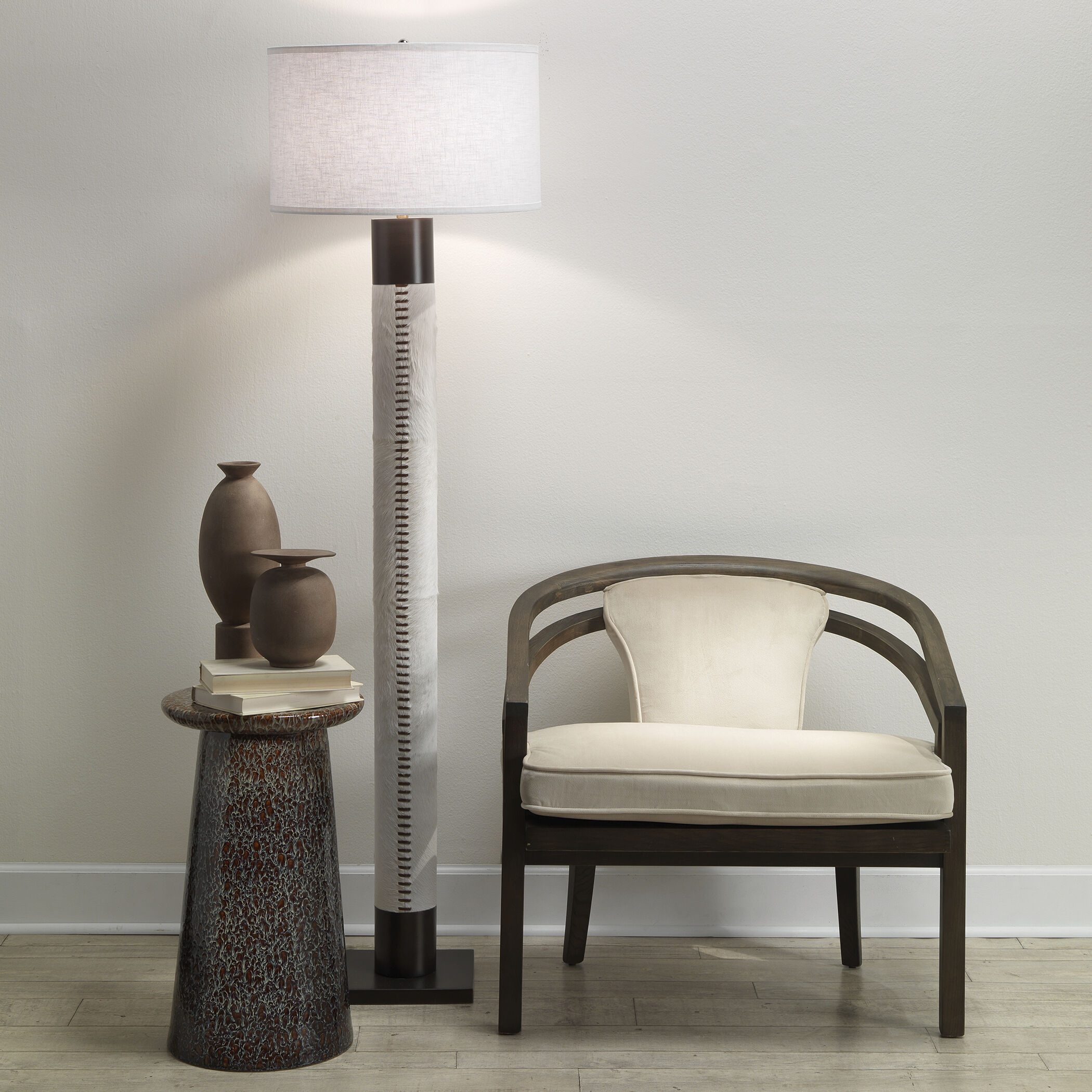 Sheridan 70 inch 150.00 watt White Hide & Oil Rubbed Bronze Metal Floor Lamp Portable Light