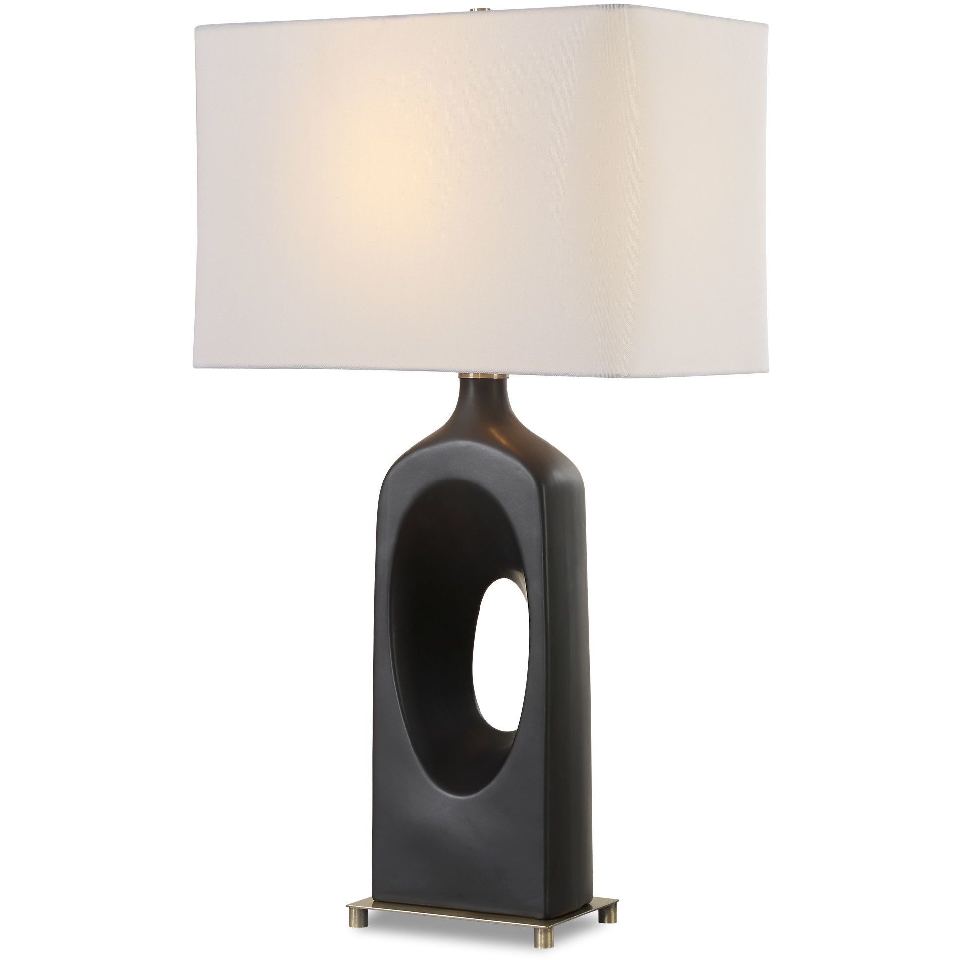 Void 30 inch 150 watt Matte Black Glaze and Brass Table Lamp Portable Light