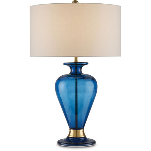 Aladdin 32 inch 150 watt Clear Blue and Antique Brass Table Lamp Portable Light