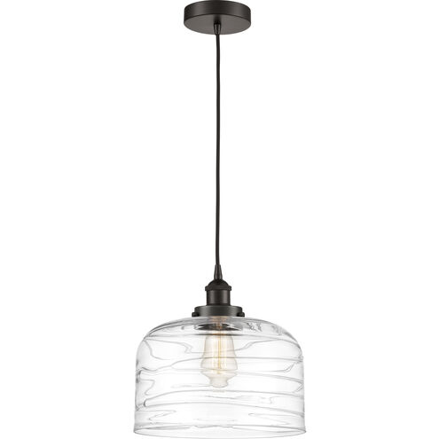 Edison Bell LED 12 inch Oil Rubbed Bronze Mini Pendant Ceiling Light in Clear Deco Swirl Glass