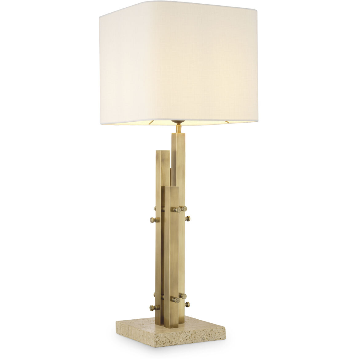 Destino 35.43 inch 40 watt Vintage Brass with Travertine Base Table Lamp Portable Light