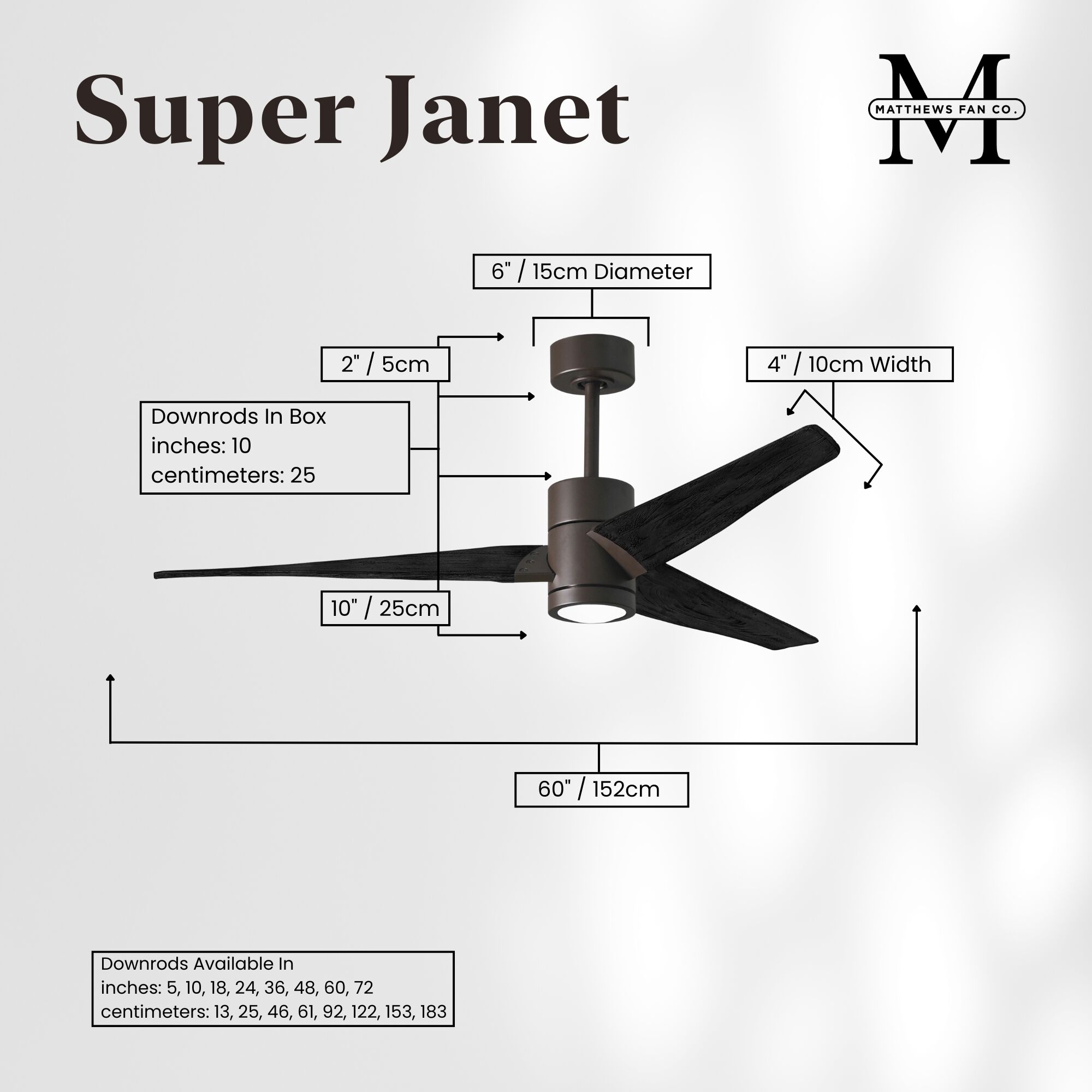 Atlas Super Janet 60 inch Textured Bronze with Matte Black Blades Ceiling Fan, Atlas