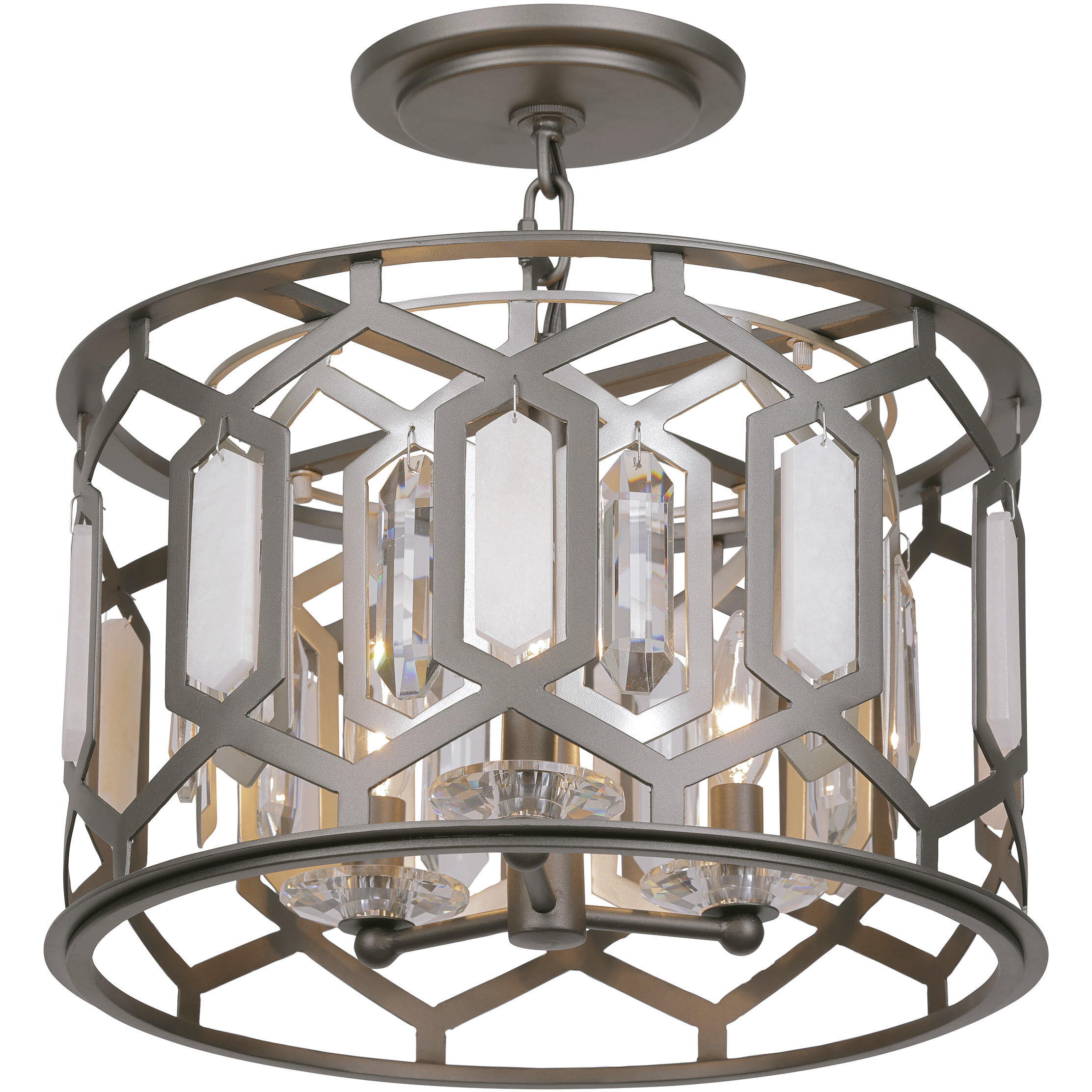 Hexly 3 Light 16 inch Bronze and Sultry Silver Semi Flush Mount Ceiling Light