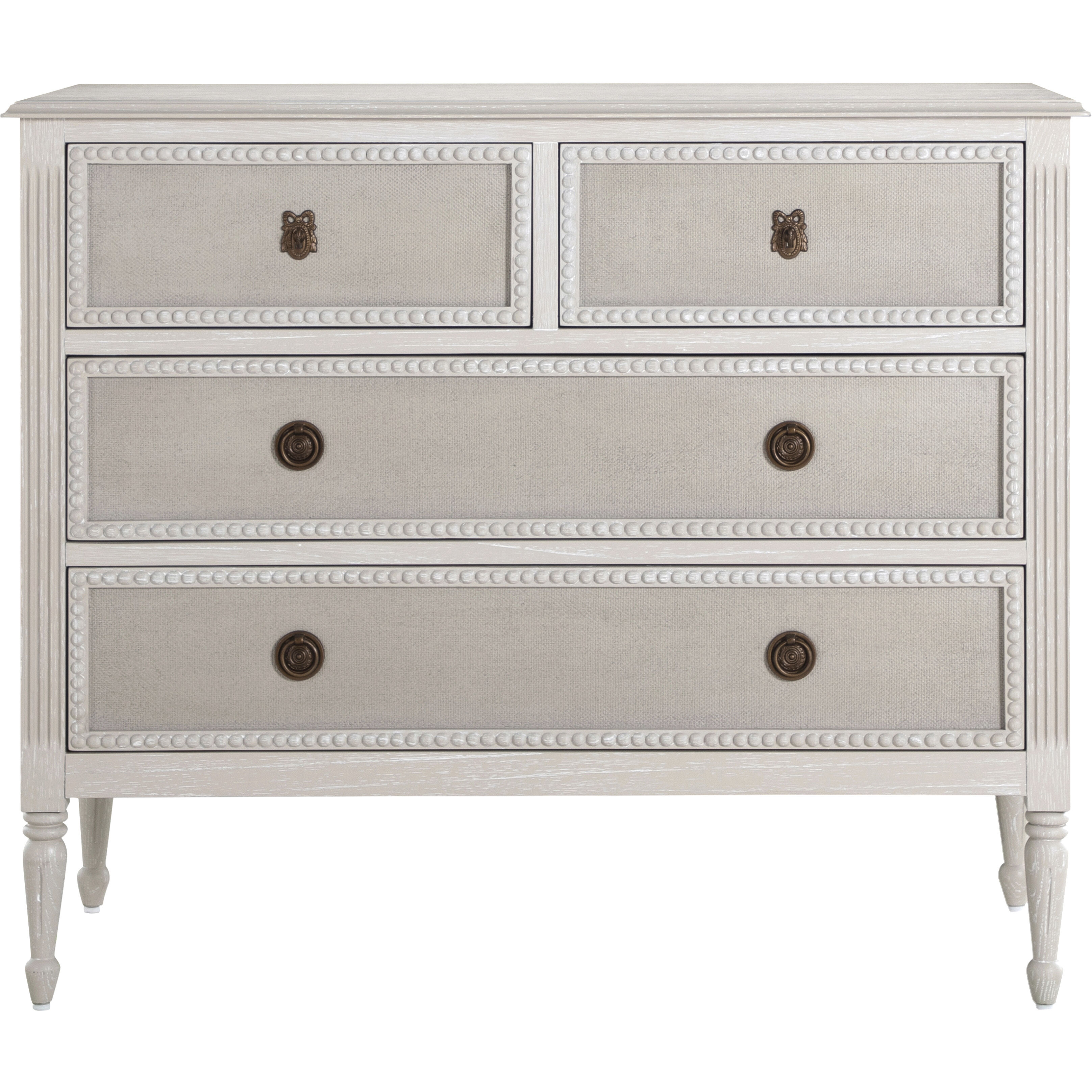 Caroline Cerused White and Painted Burlap Chest