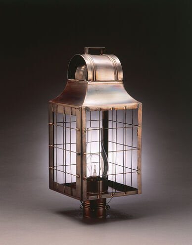 Livery 3 Light 23 inch Dark Antique Brass Post Lamp in Clear Seedy Glass, Three 60W Candelabra