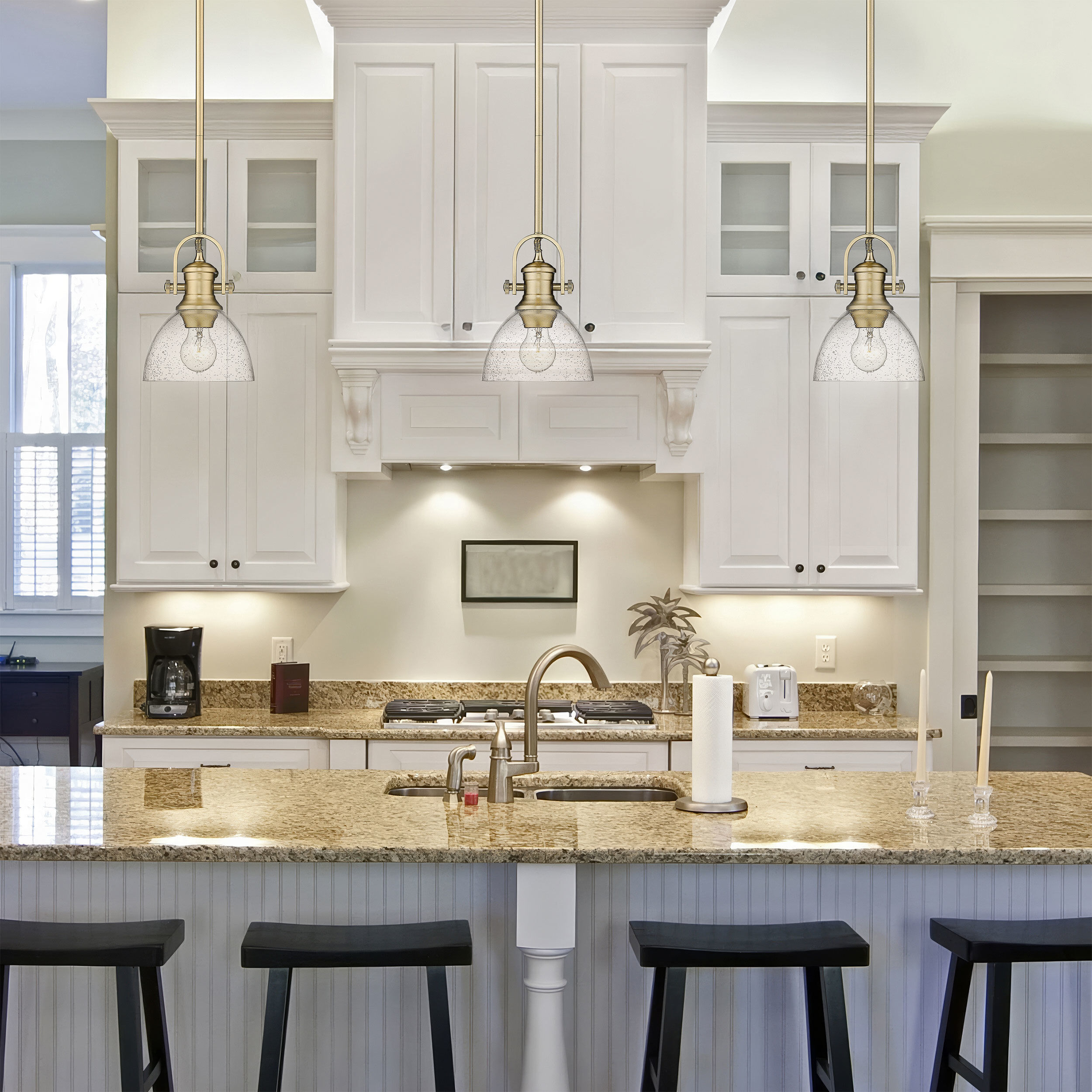 Yep Hines 1 Light 6.88 inch Brushed Champagne Brass Pendant Ceiling Light in Seeded Glass