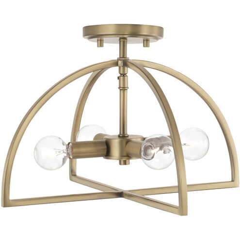 Lawson 4 Light 15 inch Aged Brass Semi-Flush Mount Ceiling Light, Convertible Dual Mount