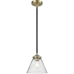 Nouveau Large Cone LED 8 inch Brushed Satin Nickel Mini Pendant Ceiling Light in Seedy Glass, Nouveau