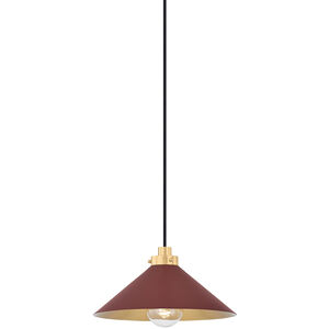 Clivedon 1 Light 12 inch Aged Brass/Soft Crimson Pendant Ceiling Light