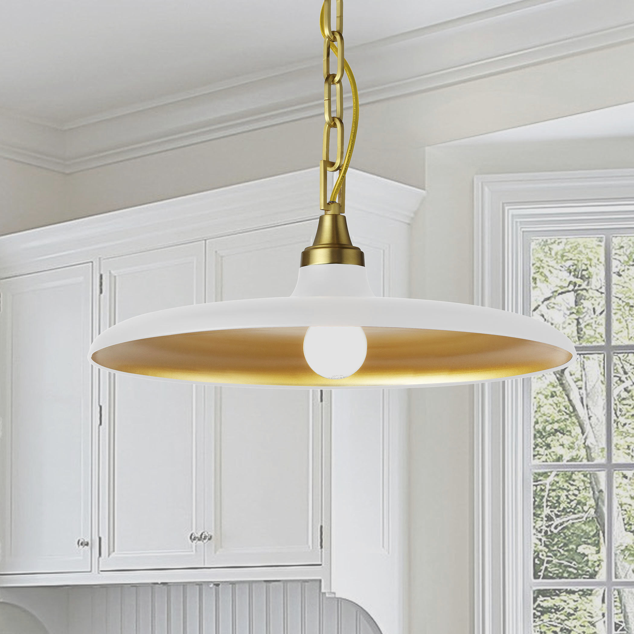 Quentin LED 18 inch Aged Brass Pendant Ceiling Light in Matte White/Gold