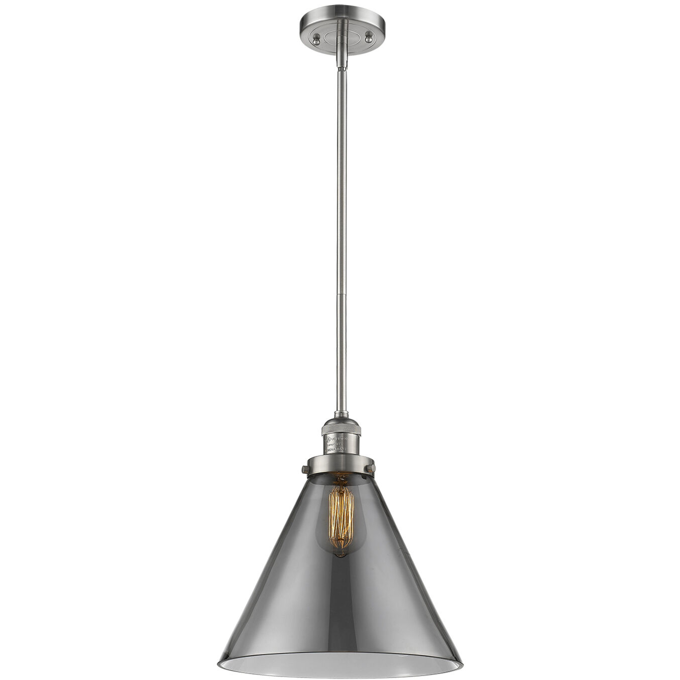 Franklin Restoration Cone LED 12 inch Antique Brass Mini Pendant Ceiling Light in Plated Smoke, Franklin Restoration