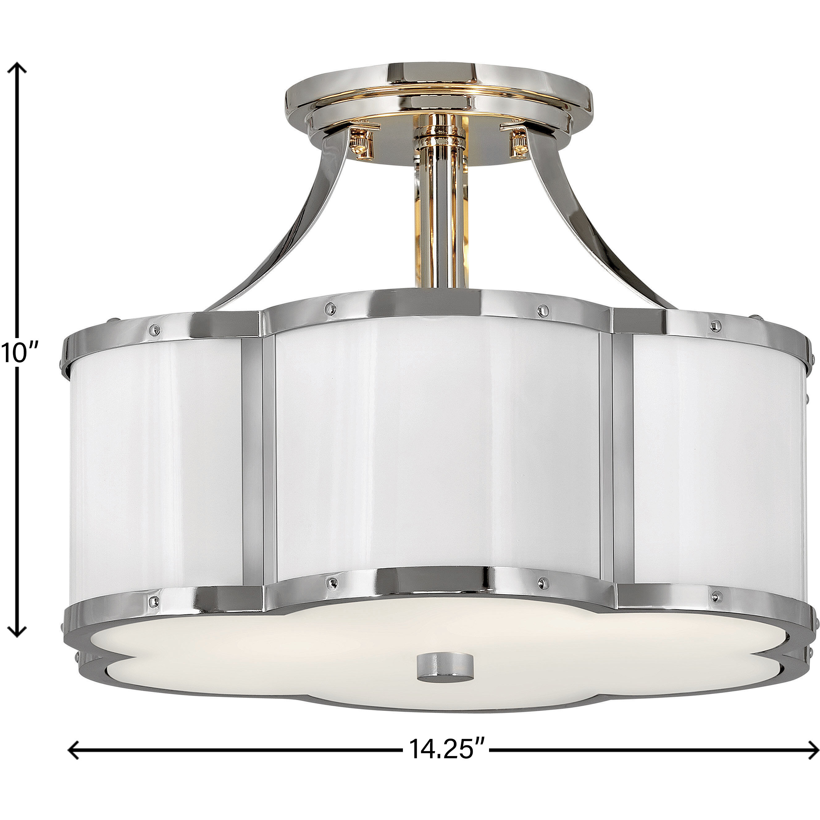Chance 2 Light 14.25 inch Polished Nickel with Polished White Indoor Semi-Flush Mount Ceiling Light