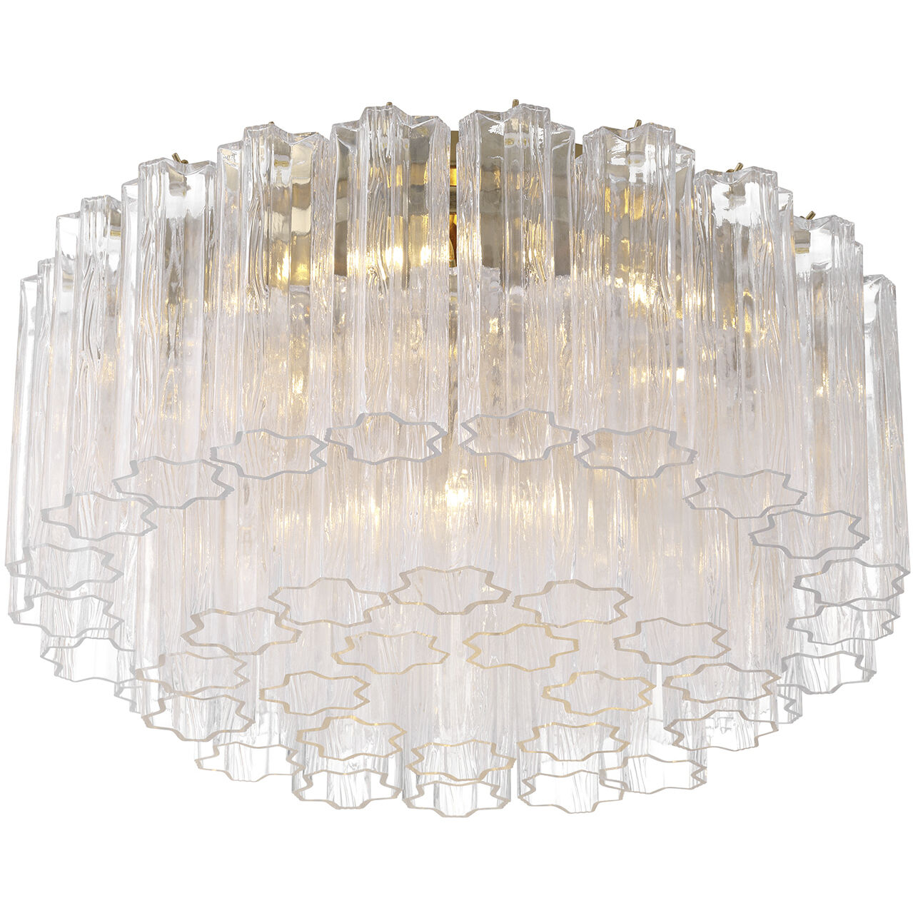 Addis 7 Light 22.25 inch Aged Brass Flush Ceiling Light in Tronchi Glass Clear