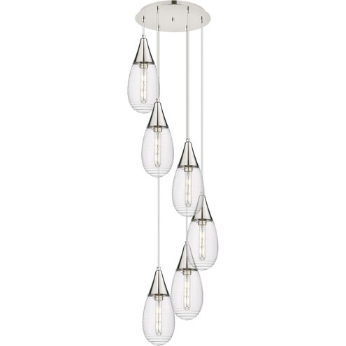 Malone 6 Light 16.63 inch Polished Nickel Multi Pendant Ceiling Light in Striped Clear Glass