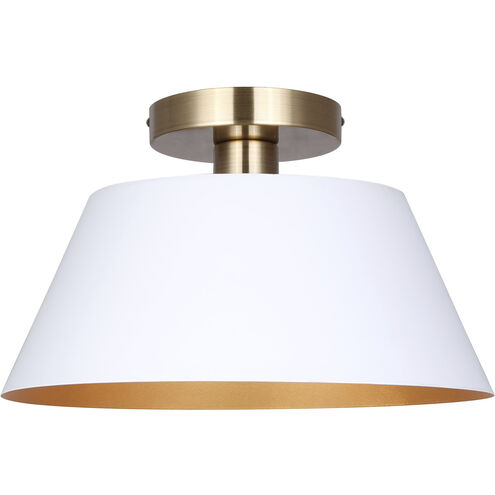 Daxton 1 Light 12.75 inch Matte White and Gold Semi-Flush Mount Ceiling Light