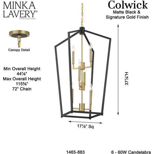 Colwick 6 Light 17.75 inch Matte Black and Signature Gold Pendant Ceiling Light