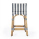 Serienna Rectangular Rattan Low Back 24.5"Counter Stool in White and Navy Stripe