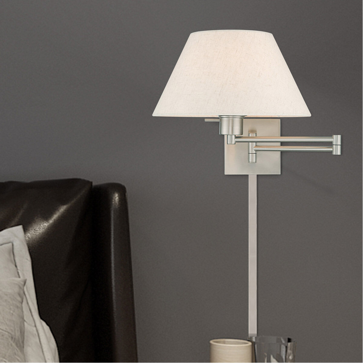 Livex Lighting 40038 91 1 Light Brushed Nickel Swing Arm Wall Lamp