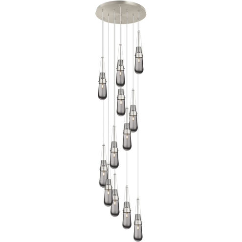 Milan 12 Light 23.63 inch Brushed Satin Nickel Multi Pendant Ceiling Light in Light Smoke Glass