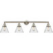 Franklin Restoration Large Cone 4 Light 44 inch Brushed Satin Nickel Bath Vanity Light Wall Light in Seedy Glass, Franklin Restoration