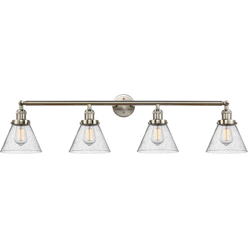 Franklin Restoration Large Cone 4 Light 44 inch Brushed Satin Nickel Bath Vanity Light Wall Light in Seedy Glass, Franklin Restoration