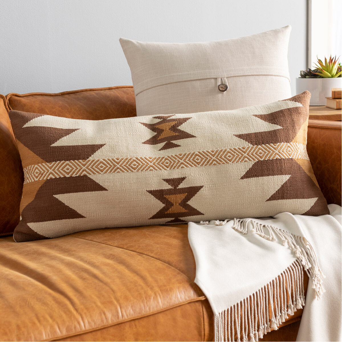 Andrea 32 X 14 inch Cream/Dark Brown/Camel Pillow Kit, Lumbar