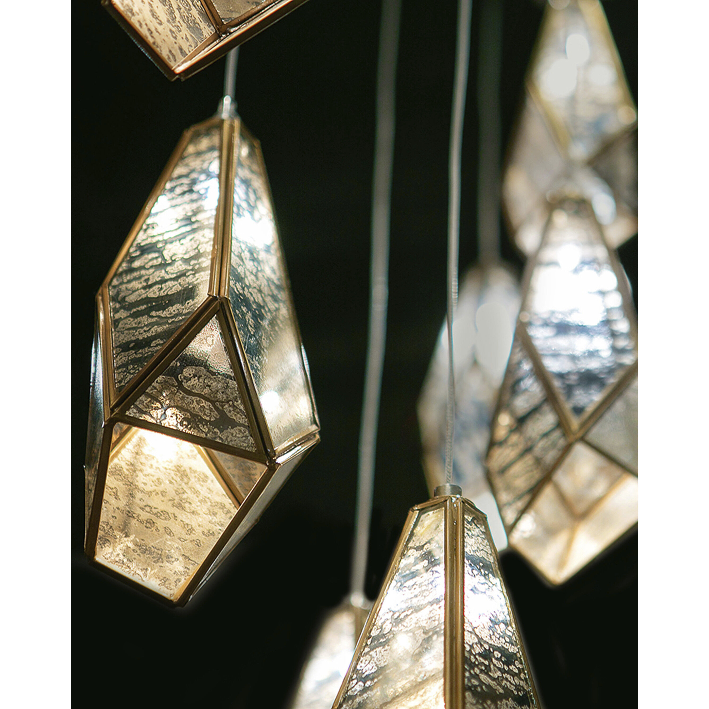 Glace 15 Light 48 inch Painted Silver/Antique Brass Multi-Drop Pendant Ceiling Light