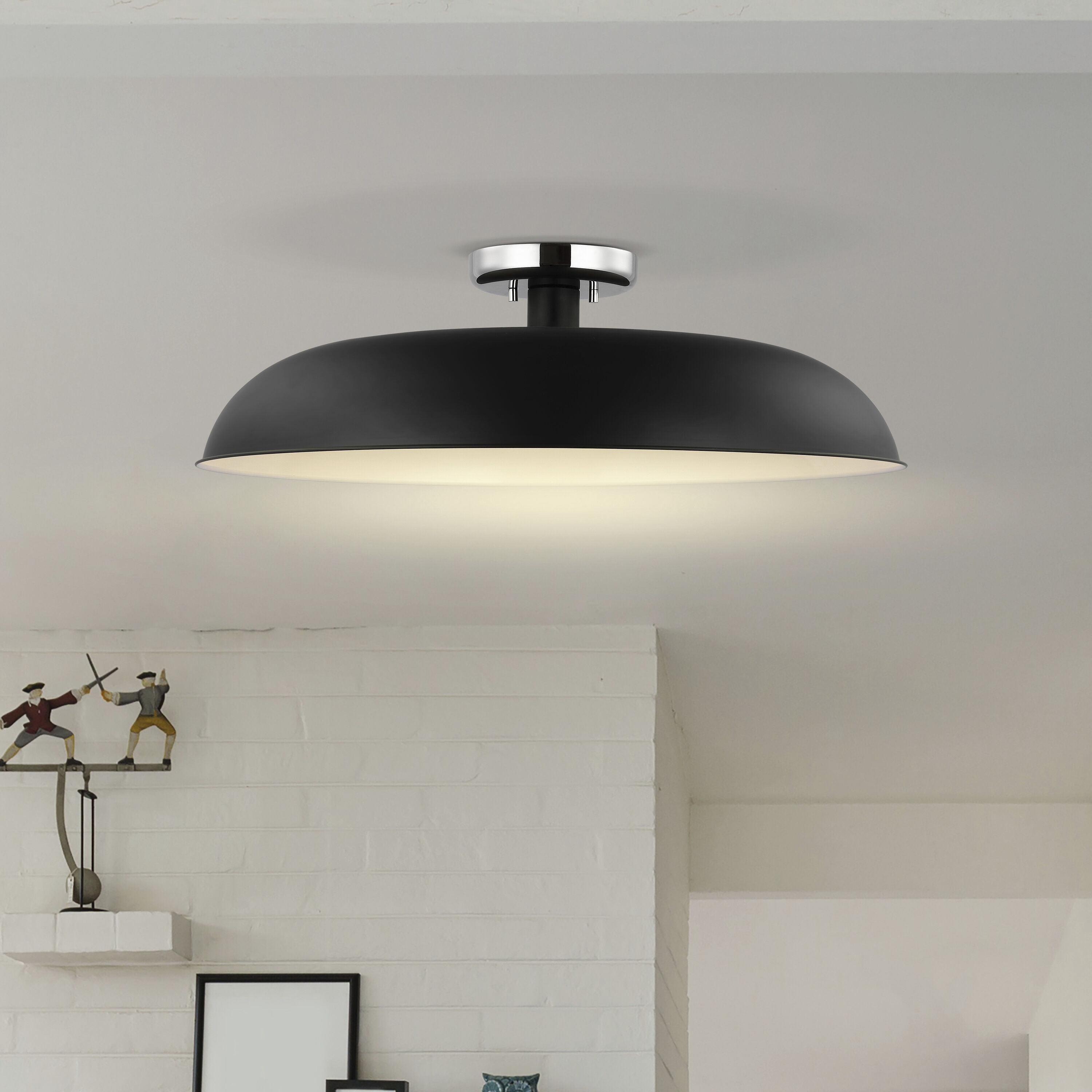 Colony 1 Light 24 inch Matte Black/Polished Nickel Semi Flush Ceiling Light
