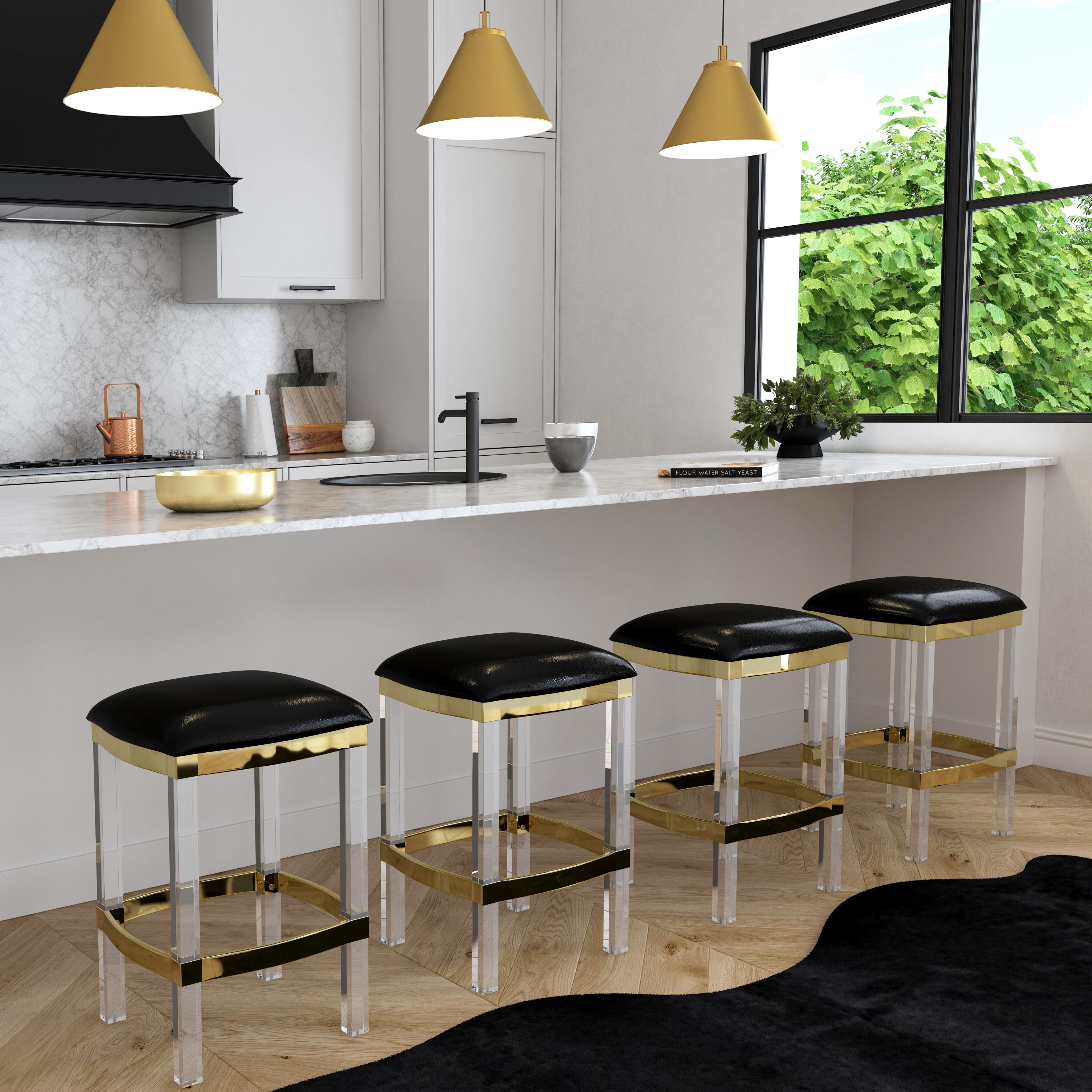 Butler Loft Jordan Acrylic & Black Leather 24 inch Black Leather Barstool