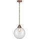 Nouveau 2 Beacon LED 10 inch Antique Copper Mini Pendant Ceiling Light in Clear
