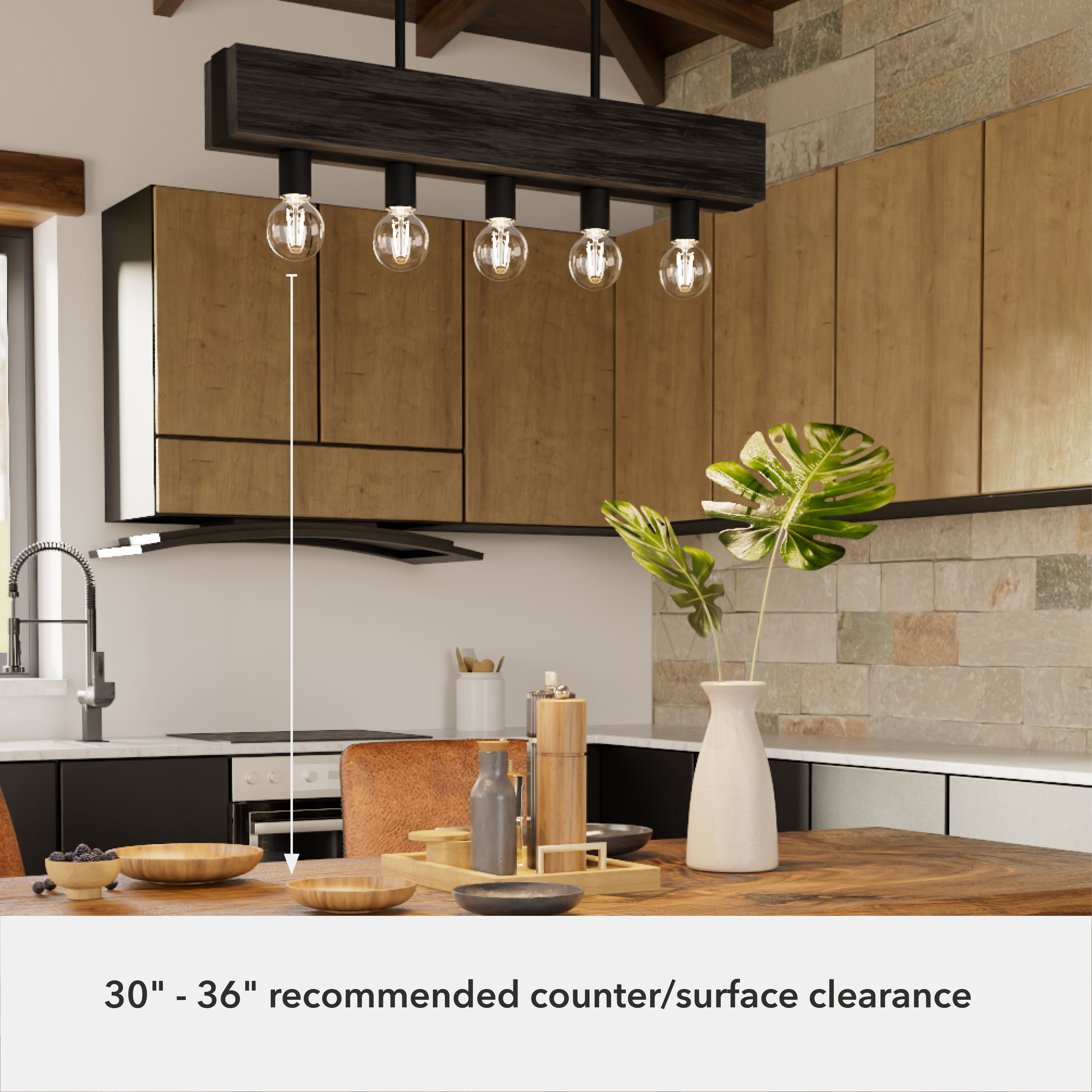 Donelson 5 Light 30 inch Natural Black Iron and Dark Ash Linear Chandelier Ceiling Light, Small