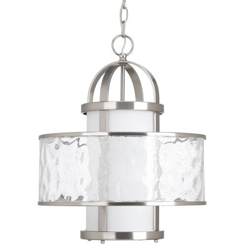 Bay Court 1 Light 15 inch Brushed Nickel Pendant Ceiling Light, Distressed Clear Glass
