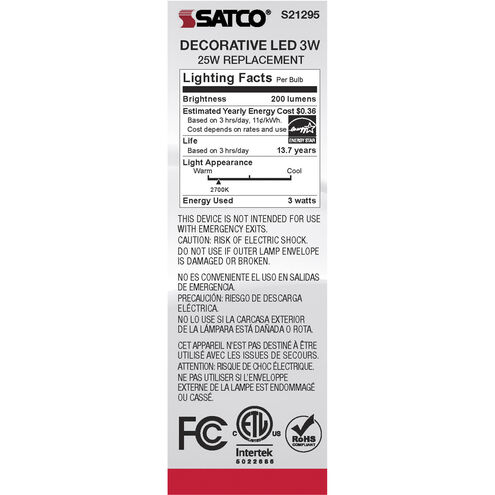 Lumos LED Candelabra Candelabra 3.00 watt 2700K LED Filament