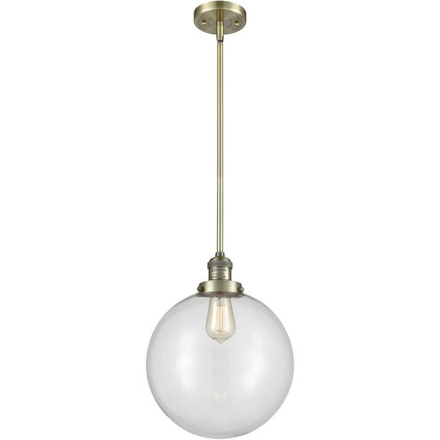 Franklin Restoration Beacon 1 Light 12 inch Antique Brass Mini Pendant Ceiling Light in Incandescent, Clear, Franklin Restoration